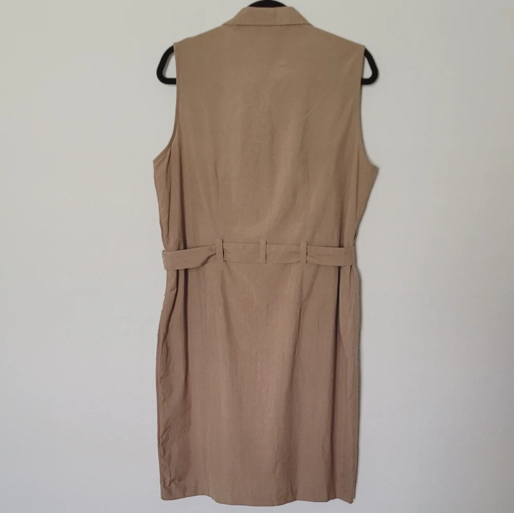 Vintage HASLTON Khaki Sleeveless Button-Down Dress Sz 12 - Picture 9 of 13